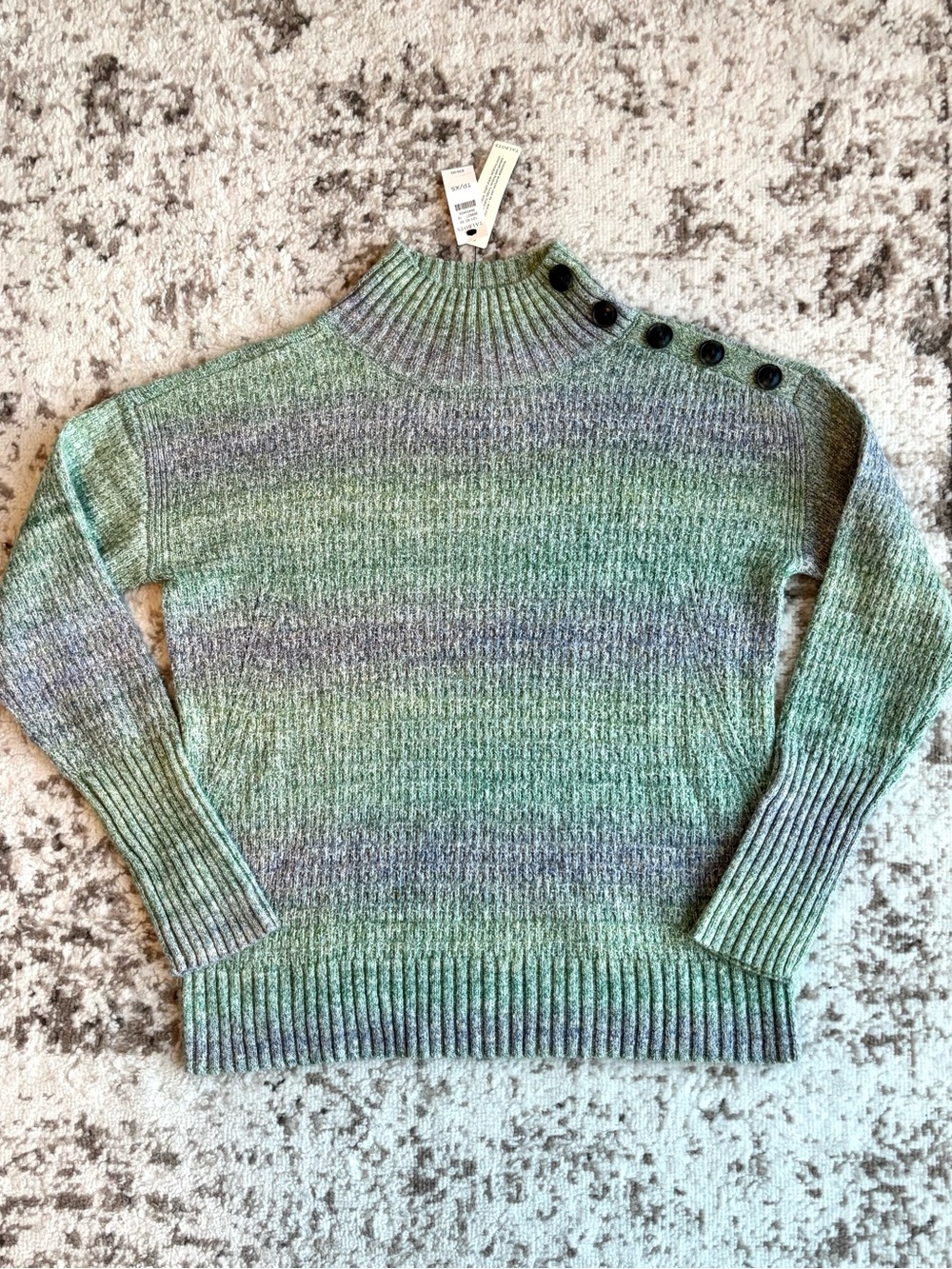 Talbots Green & Purple Ribbed Mock Neck Sweater with Shoulder Buttons